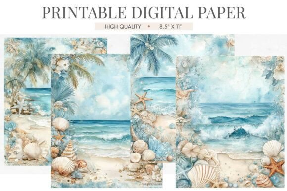 Download Tropical Palm Beach Shell Digital Paper - Palm Collection
